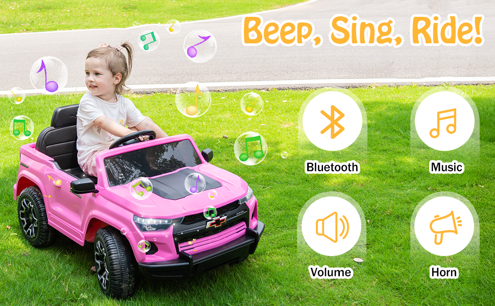 UBesGoo 12V Licensed Chevrolet Colorado Kids Ride on Car, Battery Powered Ride on Toys Truck with Remote Control, Pink
