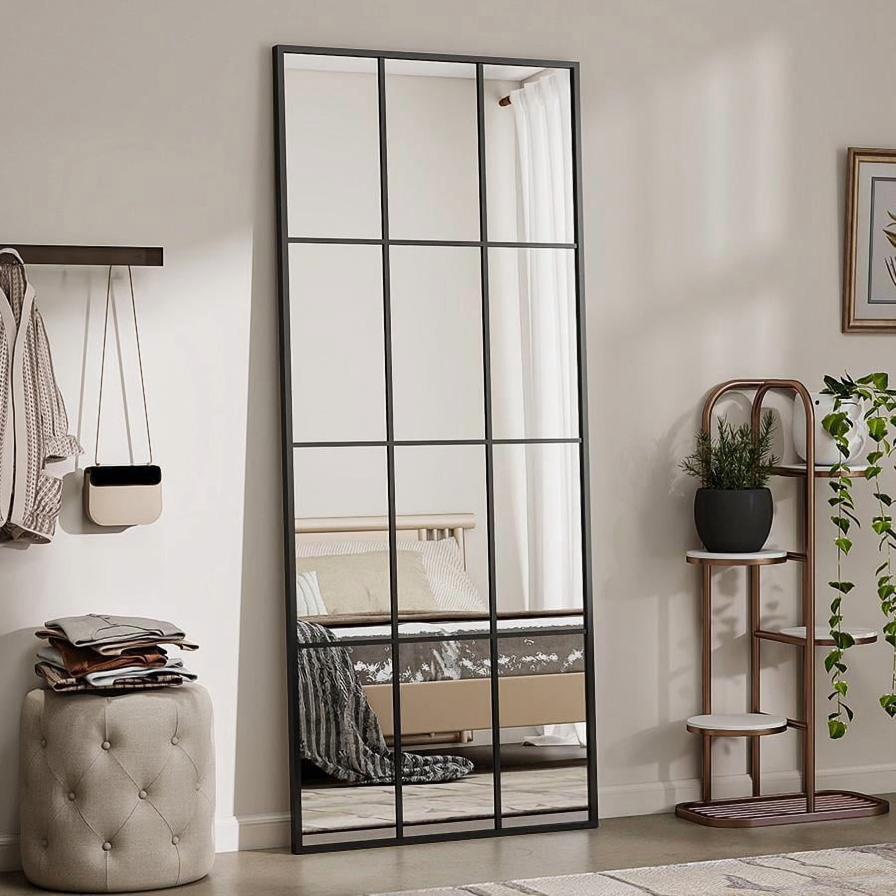 Easy4Home 24"x65" Rectangular Full Length Windowpane Mirror Decorative Floor Mirror Wall-Mounted, Black