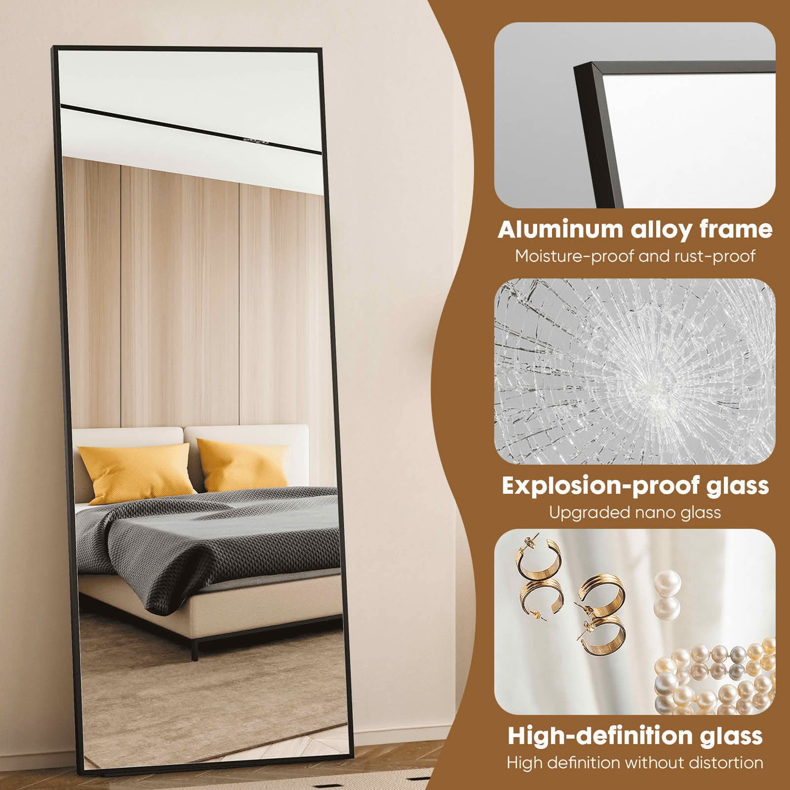 MAYEERTY 71 X 26 Inch Rectangle Full Length Mirror, Standing Hanging Leaning Wall Mirror