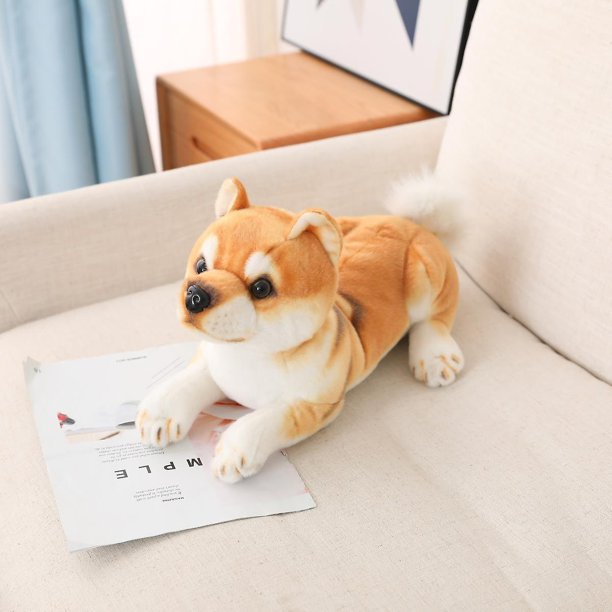 Ins Like Real Prone Simulación Shiba Inu Perro Muñeco de peluche Relleno Colores puros Dormitorio Decoración Gatito Juguete Mascotas Animal Niños Navidad