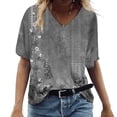 thumbnail image 1 of ICHUANYI Clearance Women Fashion Summer Sexy Fold Printed Regular Women Short Sleeves V Neck Button Top(Gray, L) ICHUANYI WER2023080708099, 1 of 5