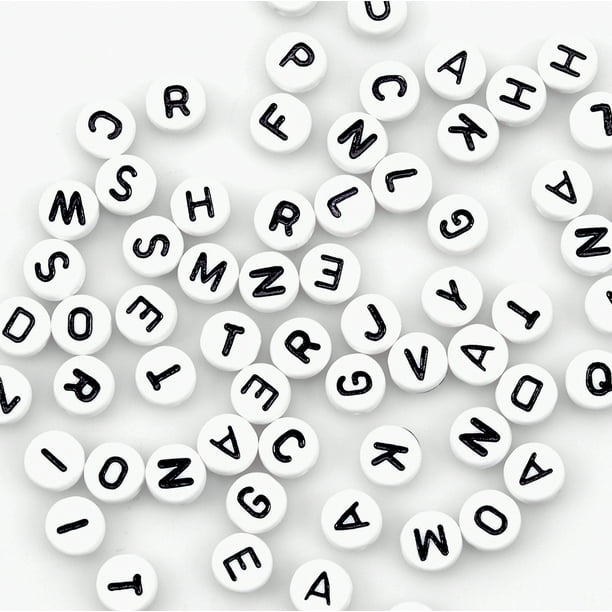 Plastic Alphabet Beads 7mm Round White With Black Letters 7mm Walmart Com