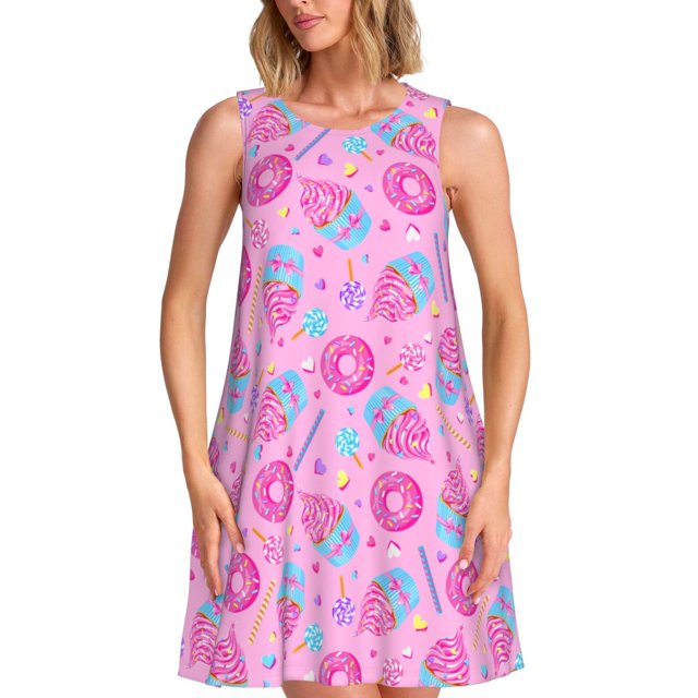 Disketp Donuts para Vestido sin Mangas para Mujeres, Vestidos de Verano para Mujeres, Casual y Holgado para la Playa