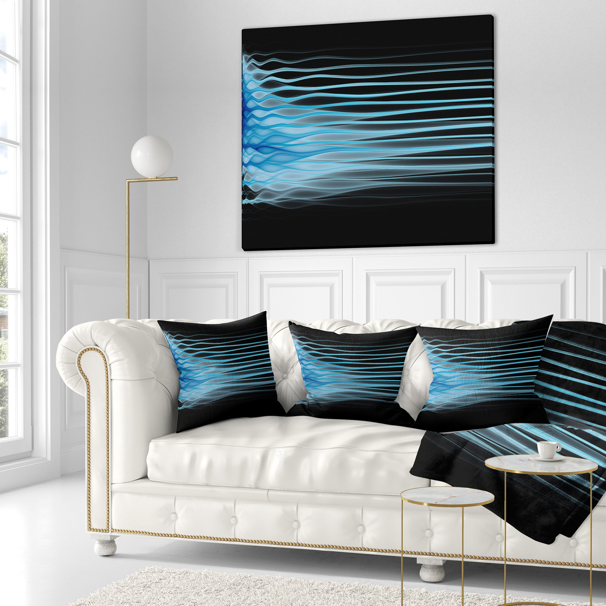 Designart Light Blue Fractal Flames - Abstract Throw Pillow - 16x16