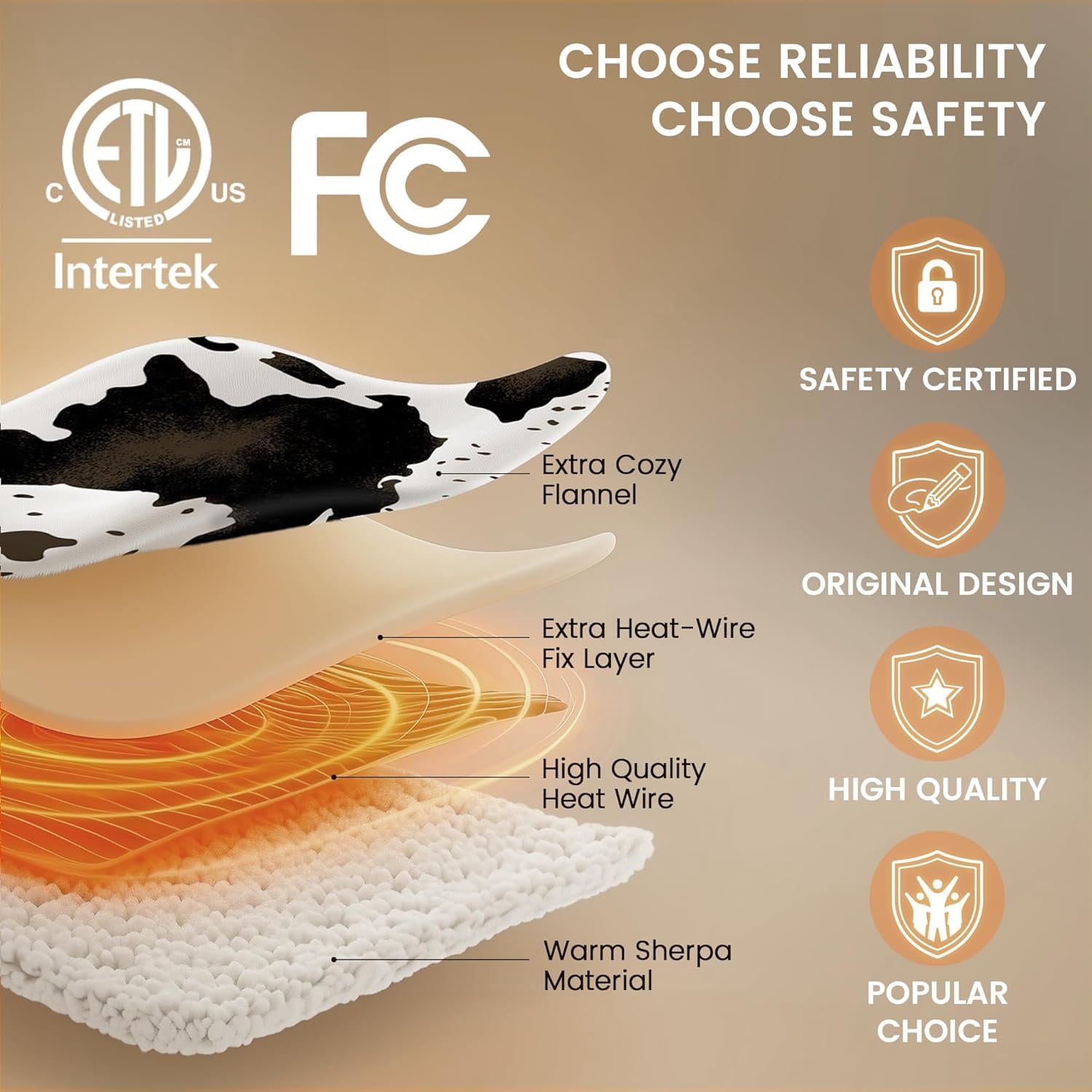 Cow Print Heated Throw Blanket Electric Blanket-Heating Blanket Throw with 10 Heat Levels & 10 Hours Auto Off, Cozy Soft Fleece Sherpa, Washable, 50 x 60 Inches Cow Print White