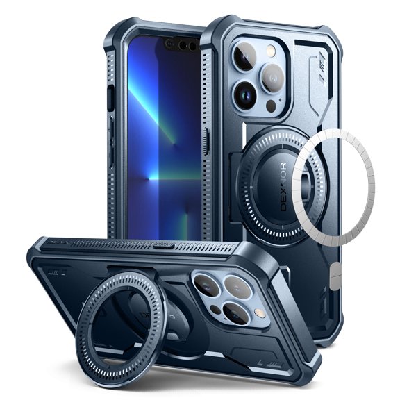 Dexnor Magnetic Case for iPhone 13 Pro, Compatible with MagSafe, [Built in Screen Protector and Kickstand] Full-Body Shockproof Rugged Bumper Case Protective Cover for iPhone 13 Pro 6.1 inch, Blue