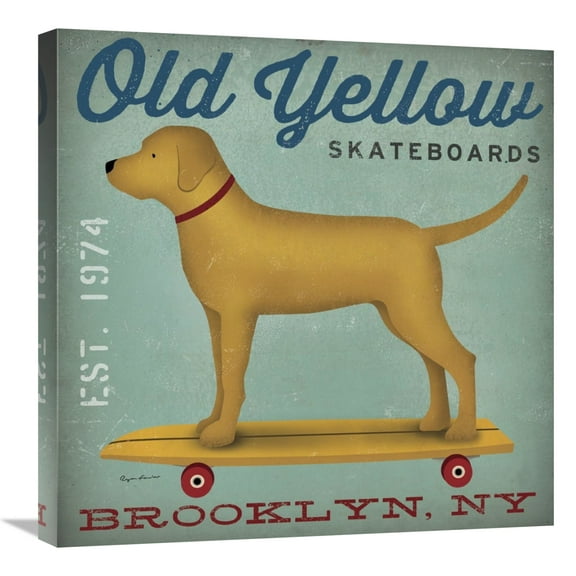 Global Gallery's 'Golden Dog on Skateboard' By Ryan Fowler Stretched Canvas Wall Art