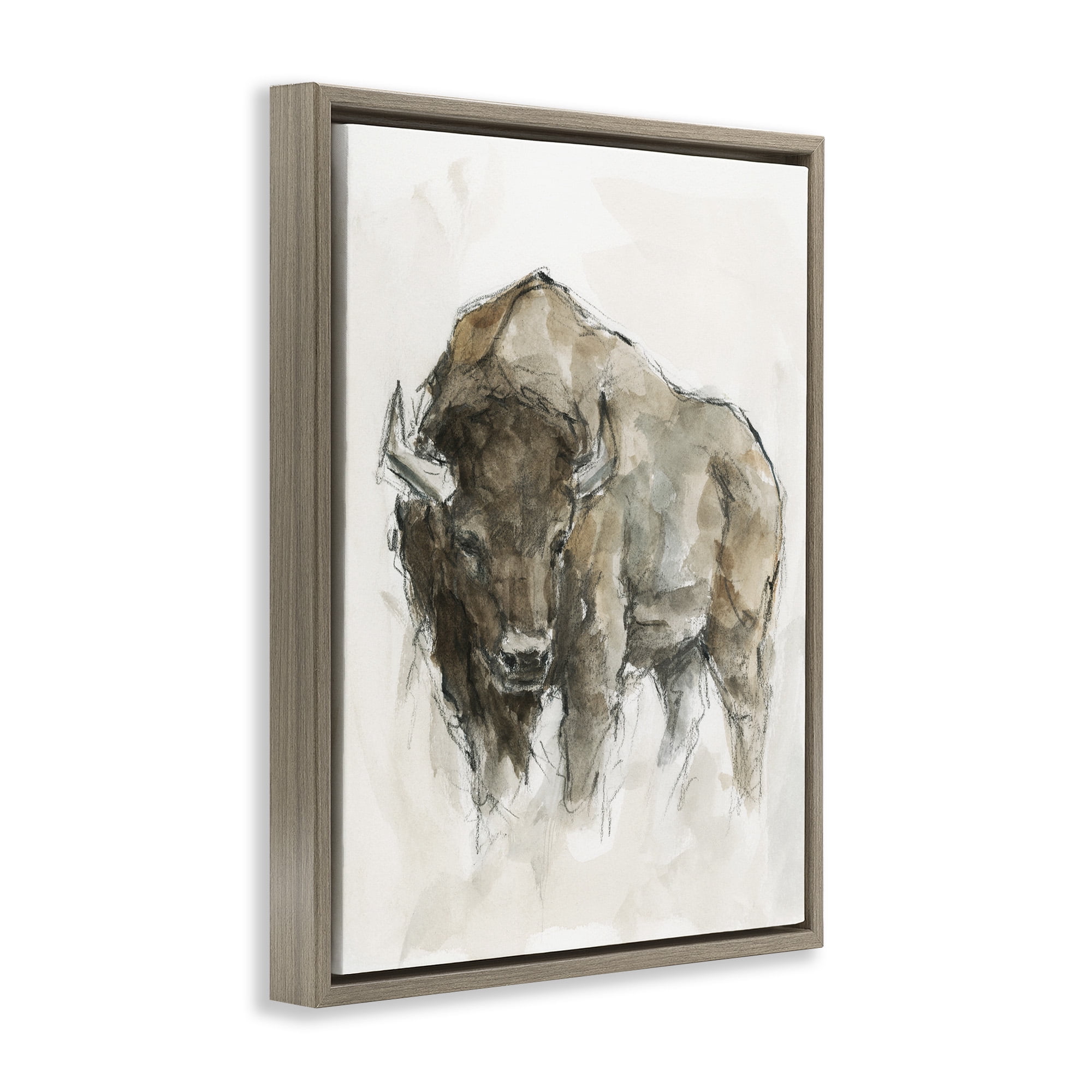 Stupell Industries Western American Buffalo Animals & Insects Painting Brown Floater Framed Canvas Art Print Wall Art, 25 x 31