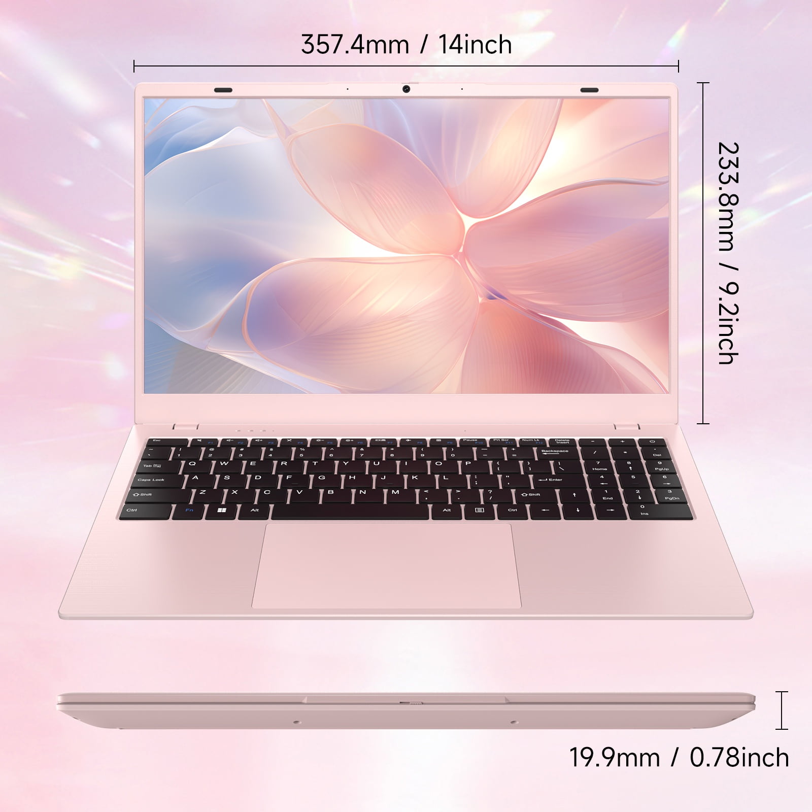 RNRUO 15.6" Windonws 11 Laptop, 12GB DDR5 512G SSD, Up to 3.6GHz Intel N150 Quad-Core, Office 2024 Fingerprint Backlit KB WiFi 6 BT 5.2, 1080 FHD Display for Student, Business, Home Office, Pink