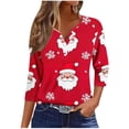 thumbnail image 2 of Feancey Womens Funny Christmas Shirt Dressy Trendy Snowflake Print Henley Shirts Button Up Casual V Neck Tops Comfy Loose Blouse Red L, 2 of 5