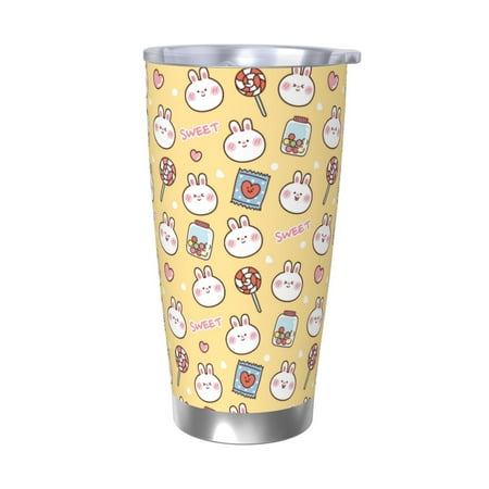 

Fuzoiu Rabbit And Candy Print 20oz Tumbler Stainless Steel Vacuum Insulated Car Cup Insulated Coffee Mug Travel Mug with Lid Thermal Cup for Outdoor-Without Straw