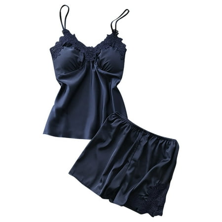 Women Casual Dress V-Neck Sleeveless Dress Lace Pull-On Mid-Length Dressy Sleepwear Womens Satin Set Sexy Lace Underwear Lingerie Nightdress Sling Women s Sleepwear