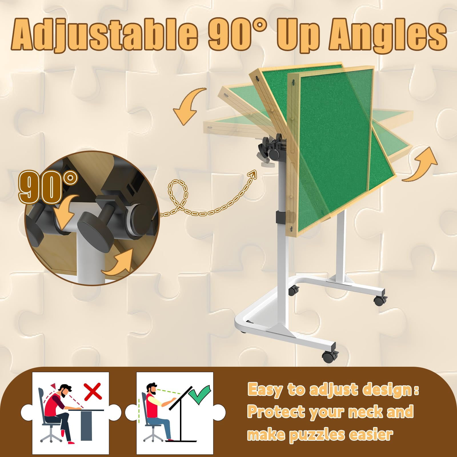 Jigsaw Puzzle Table with Drawers, Puzzle Board for Adults with Metal Legs and wheels, Angle & Height Adjustable, Gift for Birthday, 1000 Pcs, White