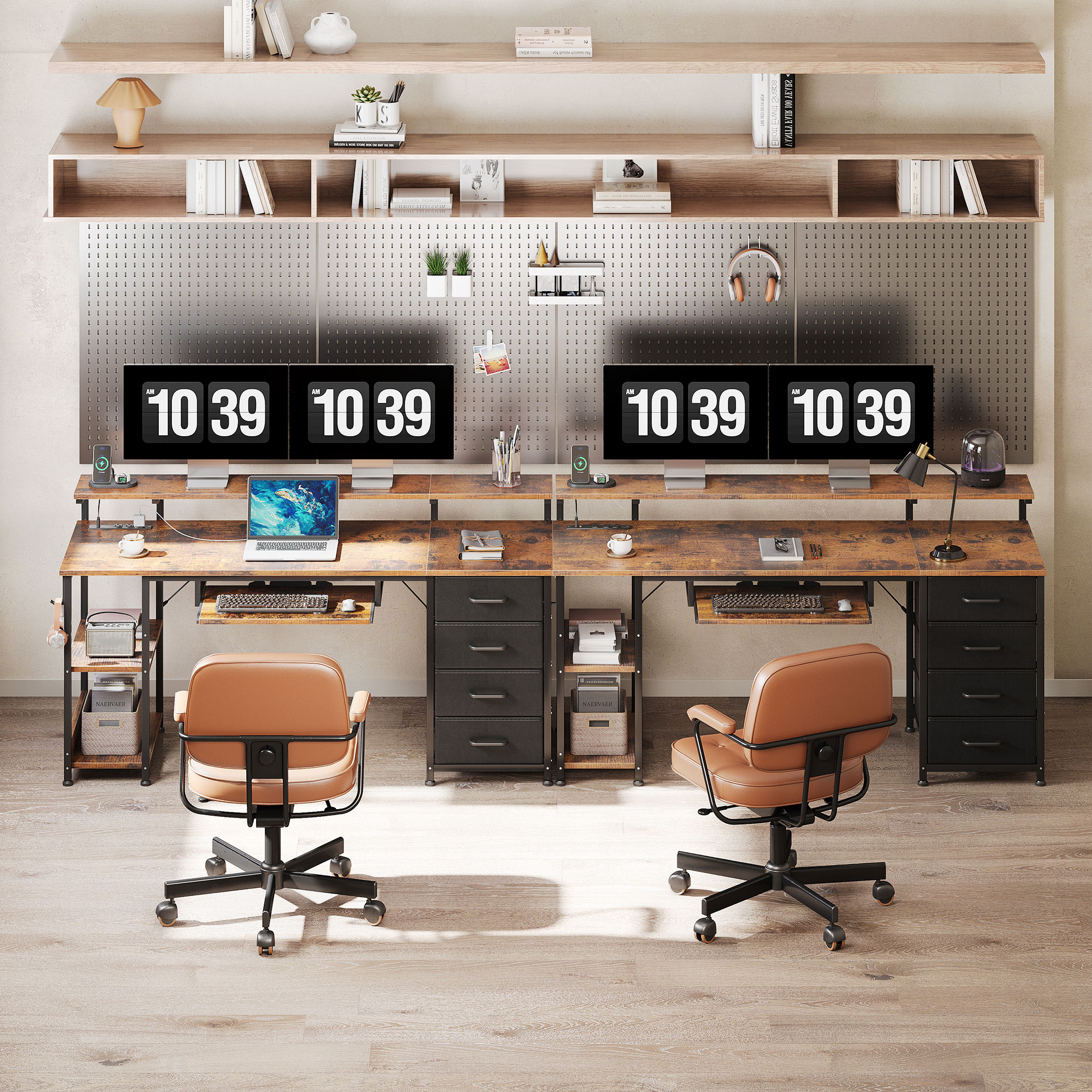 Casacomoda 55" Office Desk with Power Outlets and LED Lights, Vintage photo 7