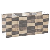 Brown and Black Tartan Acrylic Pen Holder 4 Compartments Clear Pencil Organizer Cup Makeup Brush Holder for Office Desktop Dorm Home