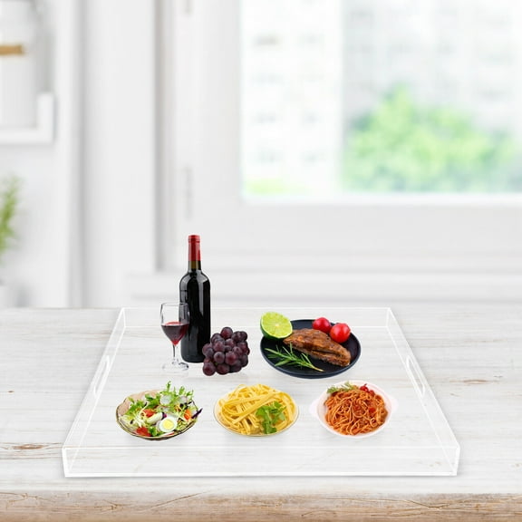 Large Acrylic Food Serving Tray with Handle Countertop Organiser for Ottoman