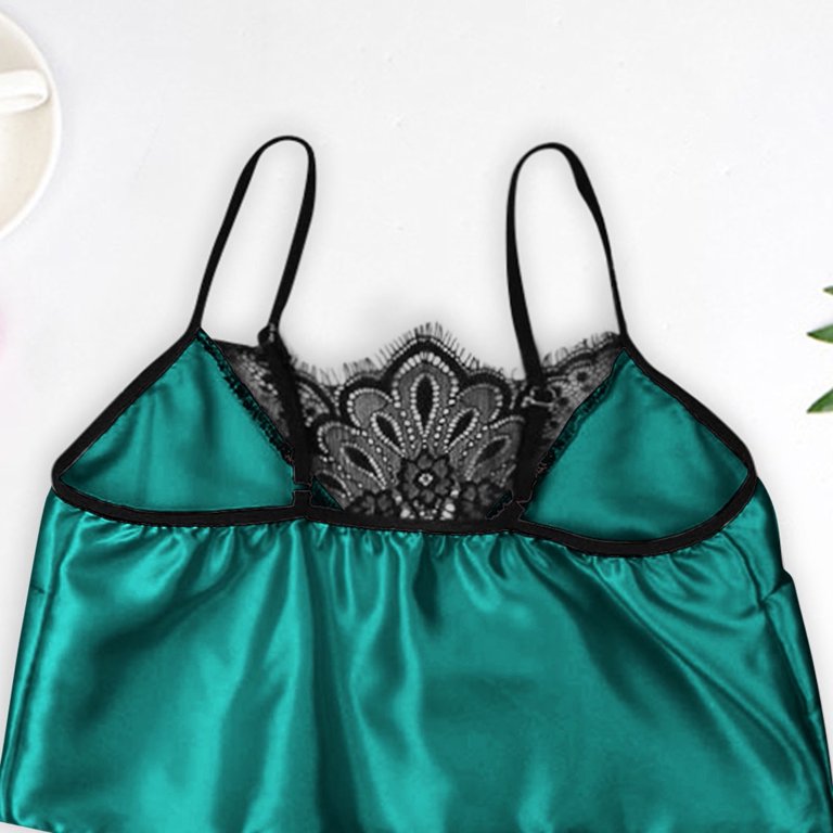 Women Silk Satin Ruffle Pajamas Set Wireless Unlined Bra with Shorts  Lingerie Loungewear