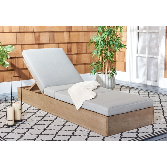 Safavieh Couture Vincent Collection Wood Adjustable Back and Cushion Outdoor Chaise Lounge Brown