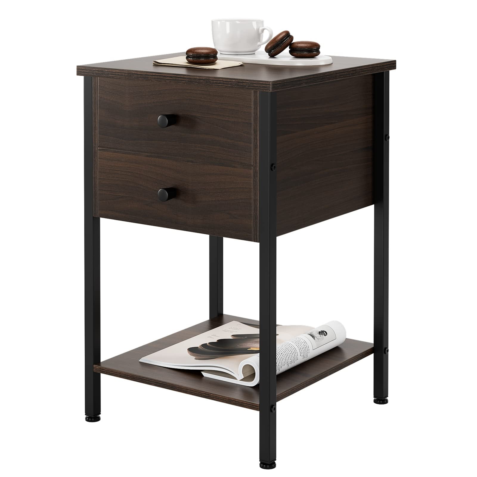 Nightstand with 2 Drawers, Wood Side Table for Bedroom, Living Room