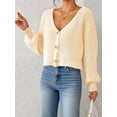 thumbnail image 3 of Women'S Long Sleeve V-Neck Button Down Rib Knit Cropped Cardigan Sweater  L, 3 of 7