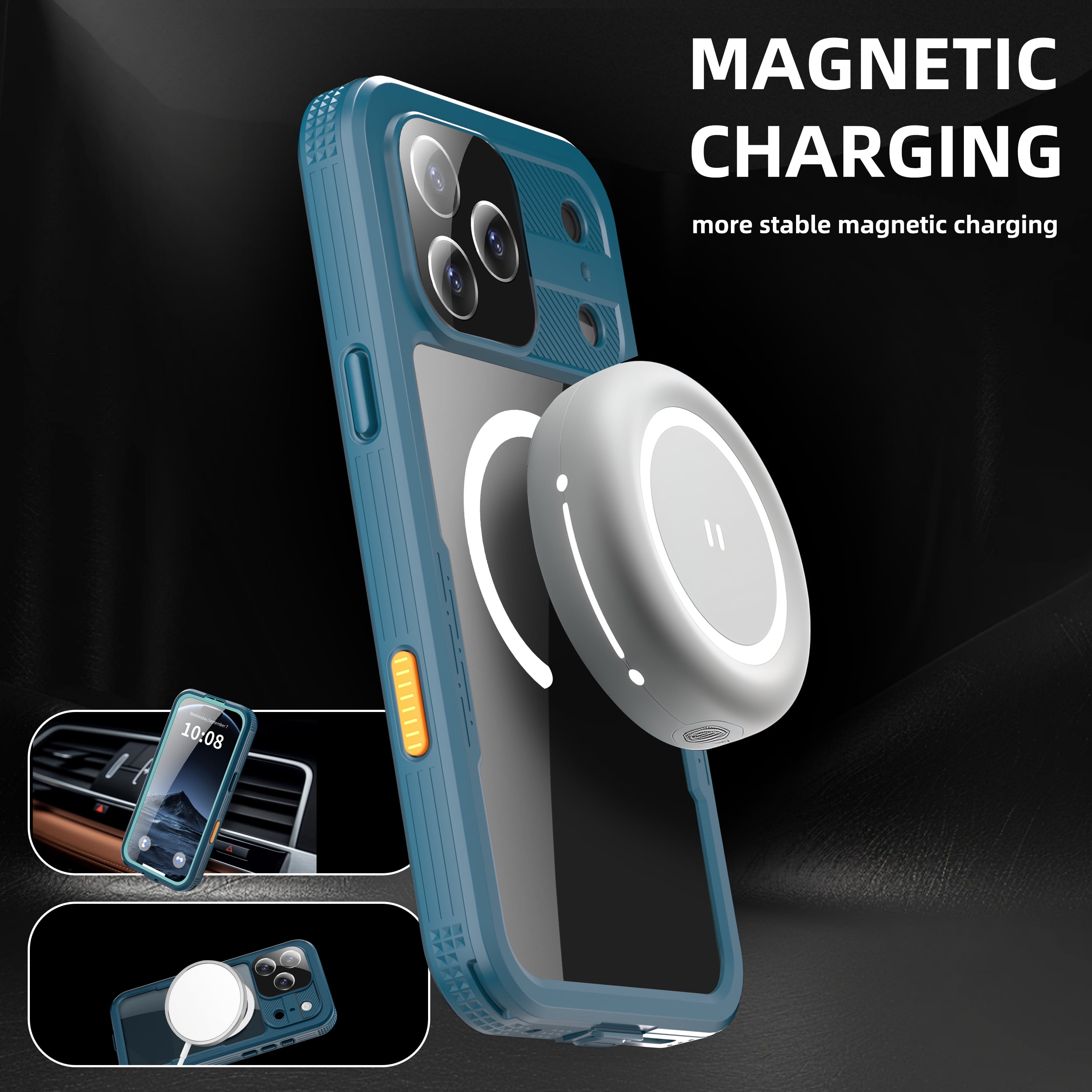 Dteck for iPhone 17 Pro Max Waterproof Case Compatible with MagSafe, Magnetic Waterproof Full Body IP68 Underwater Case Built-in Screen Protector Military Grade Shockproof Case for Men Women,Blue