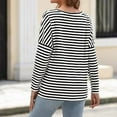 thumbnail image 5 of Tshirts For Women Striped Print Crew Neck Long Sleeve Casual Trendy Tops Pullover Tee Shirts Activewear,Black,XXL, 5 of 5
