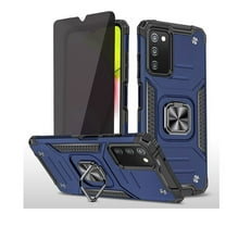 Xhy Samsung Galaxy A03S Case with Privacy Screen Protector Magnetic Ring Holder Kickstand Military Grade Full Body Double Layer Drop Protection Rugged Durable Detachable for Samsung A03S Phone - Blue