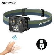 Ayamaya Rechargeable Headlamp with Motion Sensor, 3 LED USB Type-A Headlights with 6 Modes,500 Lumens,IPX4 Waterproof,with Adjustable Headband [1 PACK]