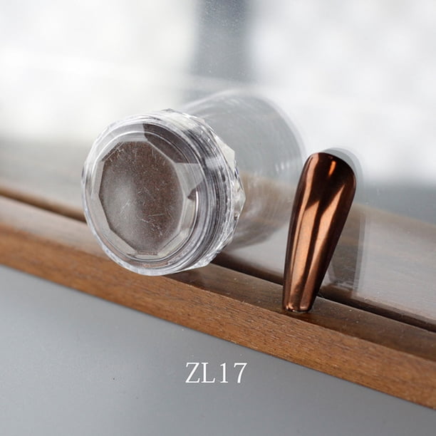 Polvos pigmentados cromados con efecto espejo marrón café estilo Maillard para manicura con aplicadores de esponja. Polvos mágicos con efecto espejo.