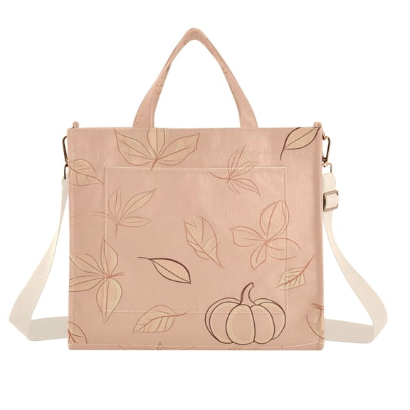 Corduroy Tote Bag for Women Shoulder Handbags Fashion Ladies Purses Satchel Messenger Bags Fall Leaves and Pumpkins S