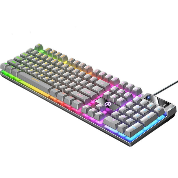 mecánico para juegos con cable, RGB retroiluminado USB 104 teclas Respuesta rápida Controles multimedia cómodo para computadora de , GRIS Macarena Teclado mecánico