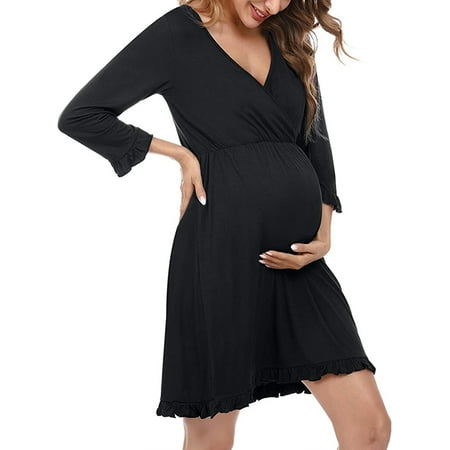 

SpringTTC Womens Long Sleeve Breastfeeding Dress V Neck Maternity Nursing Nightgown