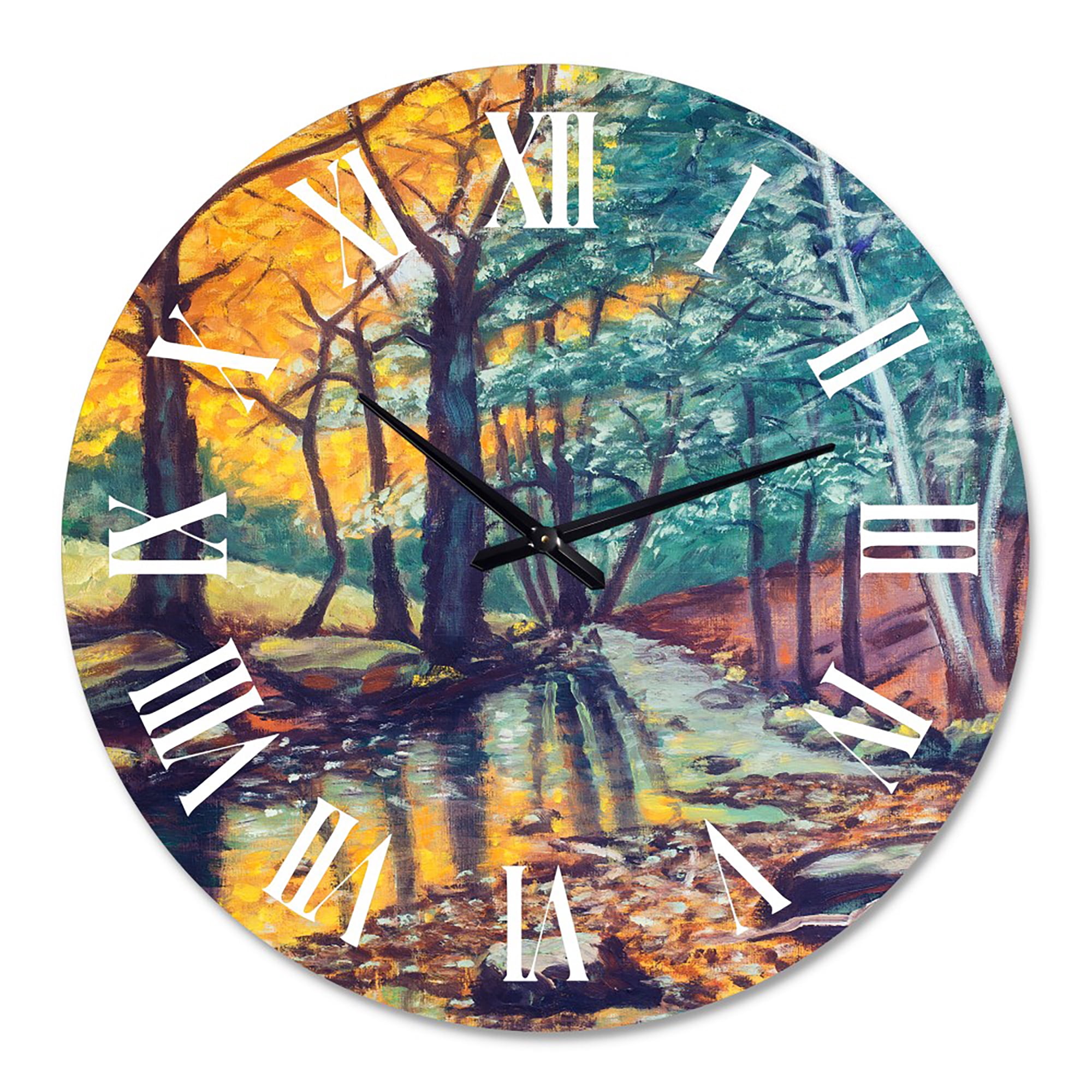 Designart 'Landscape With River In Autumn Forest Sunset' Traditional Wall Clock