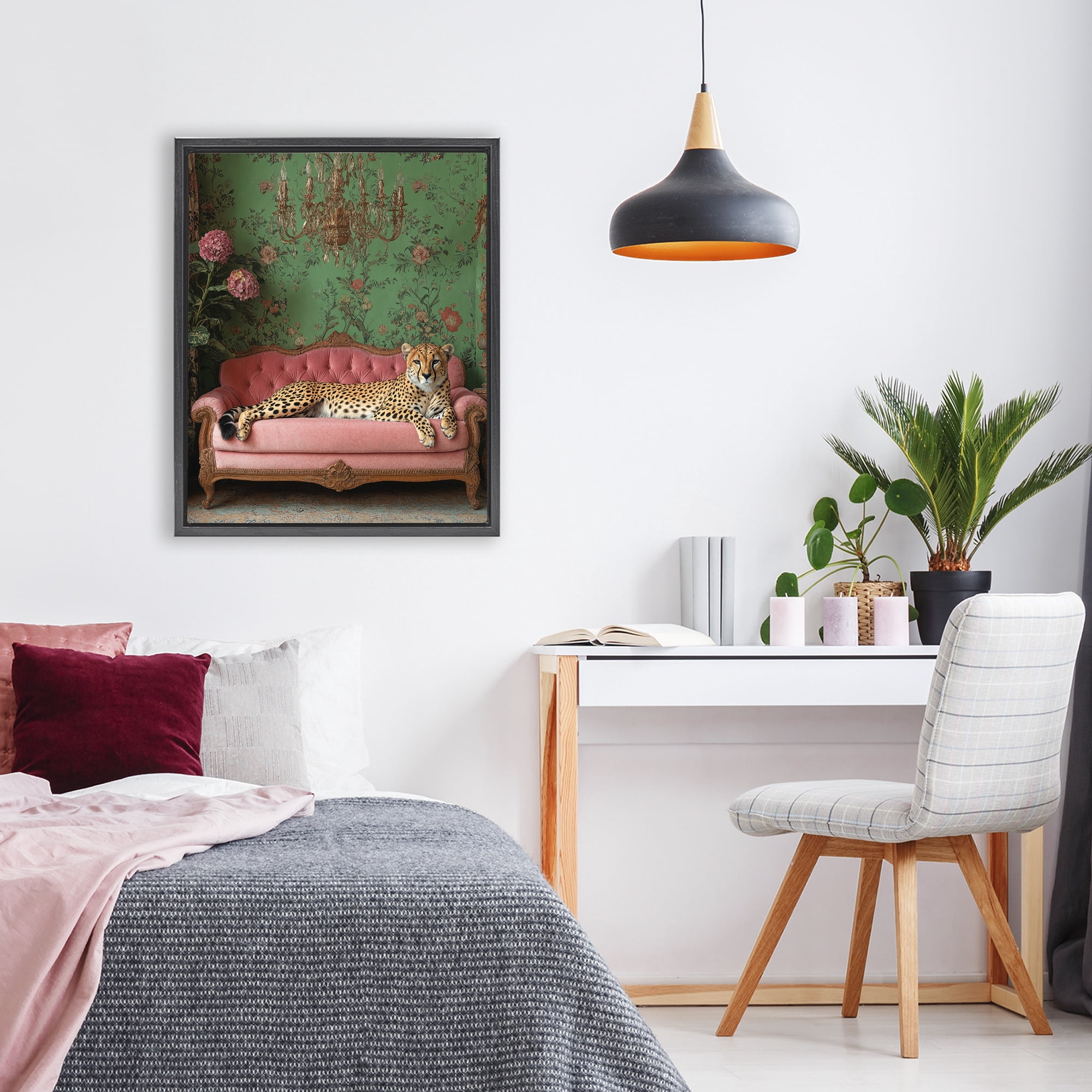 Stupell Industries Ornate Sophisticated Leopard Lounging Black Framed Floater Canvas Wall Art, design by Scott Stulberg