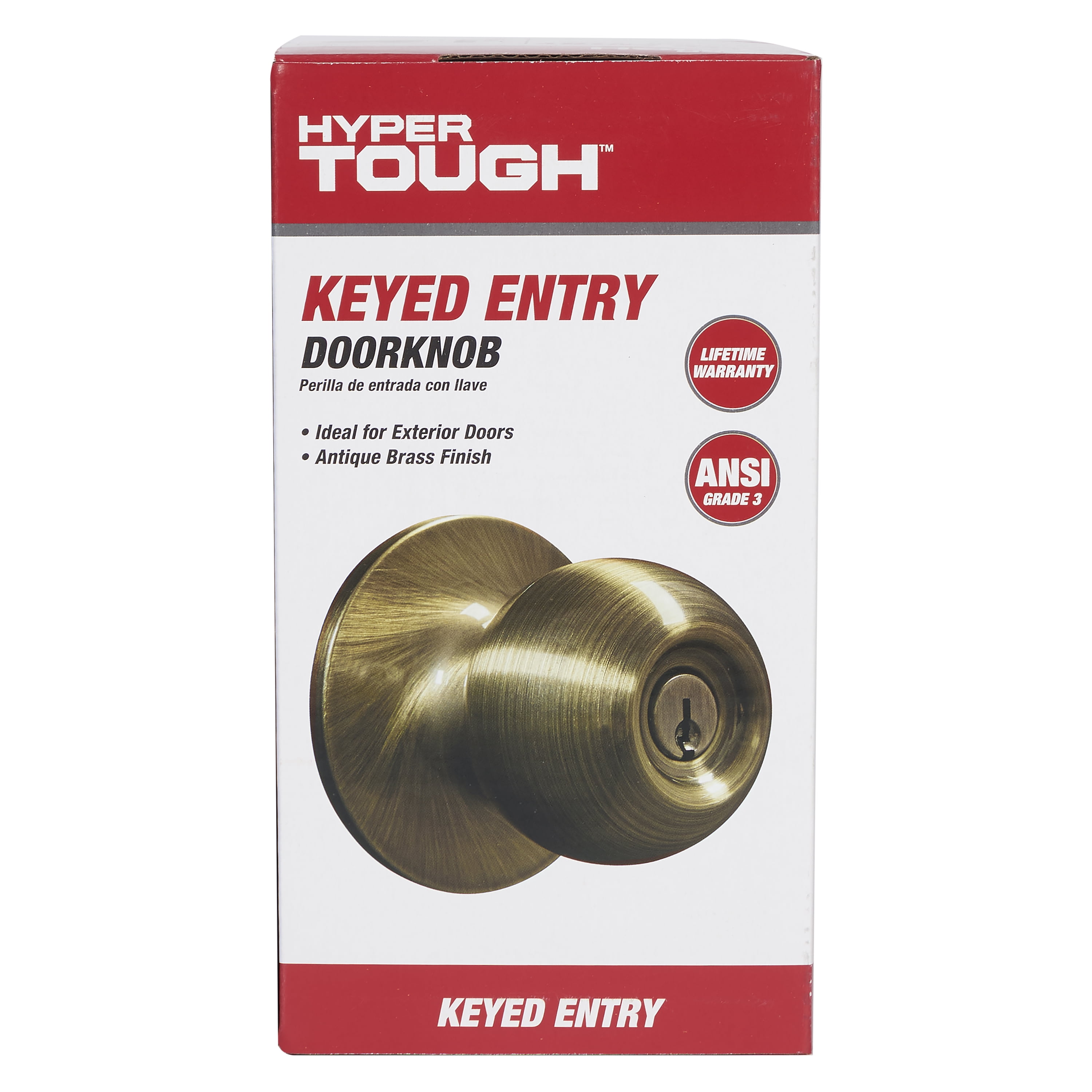 Hyper Tough Keyed Entry Ball-Style Doorknob, Antique Brass Finish