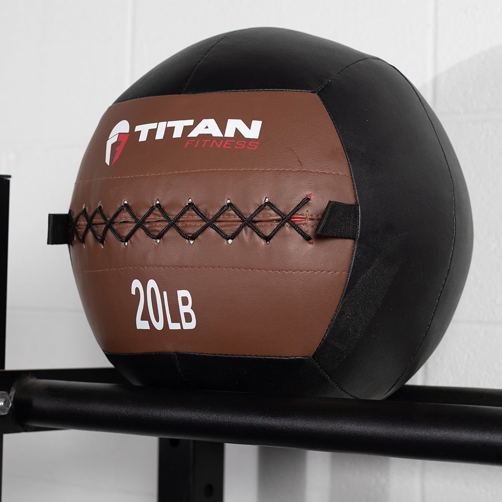 Titan Fitness 20 LB Soft Leather Medicine Wall Ball, Brown Color-Coded Weighted Wall Ball, Full Body Dynamic Exercise Med Ball, Core Fitness, Strength Training, Exercise Conditioning