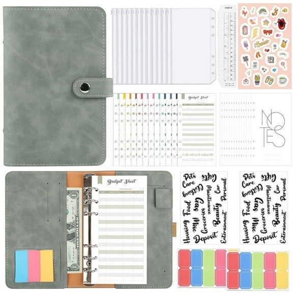 Ledeak 45pcs Cash Budget Organizer, A6 PU Leather Ring Binder With Transparent Cash Envelopes, Budget Sheets, And Label Stickers For Travel Budget Savings