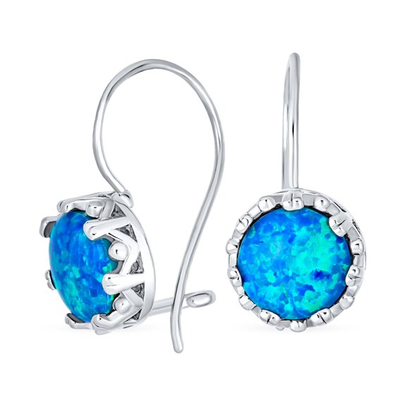 Bling Jewelry Womens Dangle Gemstone Earrings Vintage Style Blue Opal Birthstone in Sterling Silver