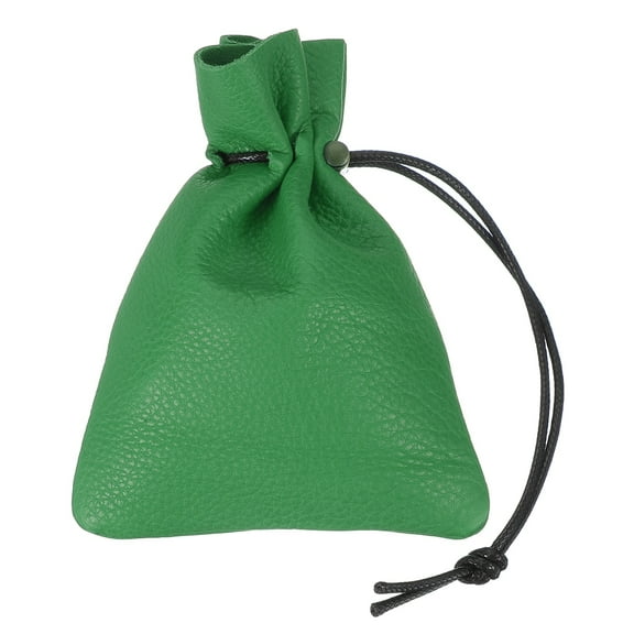 Uxcell 1 Pcs Drawstring Bag, Leather Coin Purse, Change Purse For Women, Men's Leather Bag, For Jewelry, Keys, Coin Storage (Green)