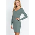 thumbnail image 3 of Saronite Basic Bodycon Ribbed Knit V Neck Long Sleeve Mini Dress, Sage (Women's), 3 of 4