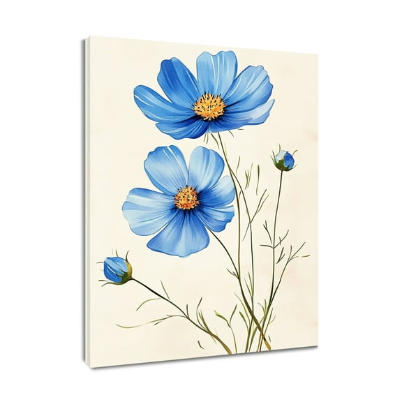 NEONWE Blue Floral Canvas Wall Art Watercolor Wildflower Green Leaf Plant Prints Posters Living Room Decor Modern Minimalist Home Art Bedroom Bathroom Office Wall Decor