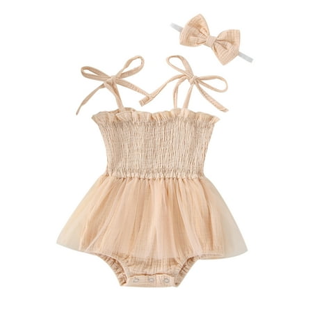 

Infant Girls Casual Romper with Headdress Floral Embroidery Tie-up Off-the-shoulder Jumpsuit with Yarn Hem