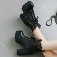 thumbnail image 3 of mtvxesu Boots Women's Chunky High Heel Boots Lace up Gothic Ankle Booties Block Heel Buckle Punk Shoes Comfy Short Booties Black 5.5, 3 of 4