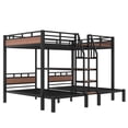 thumbnail image 2 of black Queen over Twin over Twin Metal Bunk Bed ,triple metal bunk bed with Storage shelves and storage stairs, 2 of 5