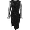 thumbnail image 3 of Women's Short Sleeve Dress Sexy Mesh Sequins Long V-Neck Split Midi Party Clubwear Dress S-2X, 3 of 4
