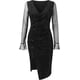 thumbnail image 3 of Women's Short Sleeve Dress Sexy Mesh Sequins Long V-Neck Split Midi Party Clubwear Dress S-2X, 3 of 4