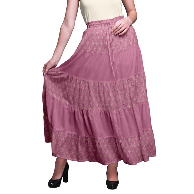 Bimba Jupes pour Femmes Longues en Coton Imprimé Maxi Boho Jupe d'Été