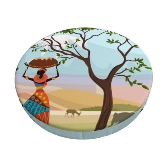 Naloa African Women Round Bar Stool Cushion Cover 12-14 inch, Fits Kitchen, Office, Restaurant Chairs - 12 inch