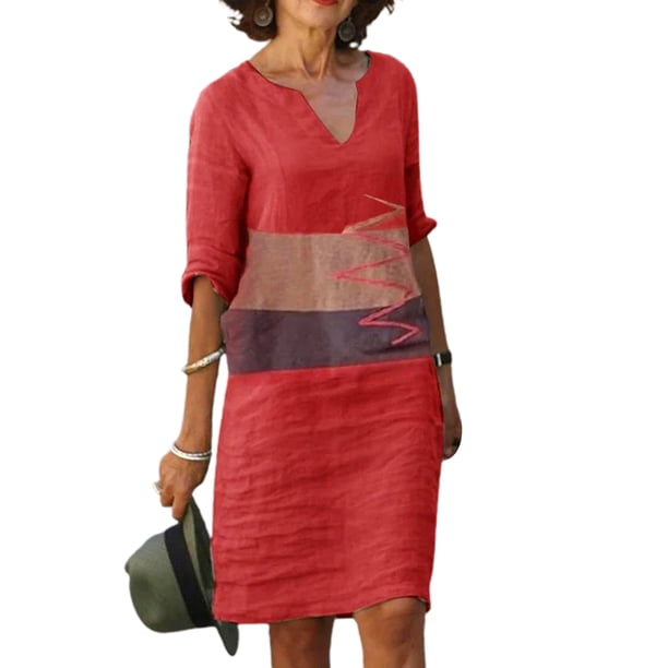 VISgogo, vestido informal para mujer, estampado de retazos, manga corta, cuello en V, diseño, ropa de calle de playa, vestido suelto VISgogo moda
