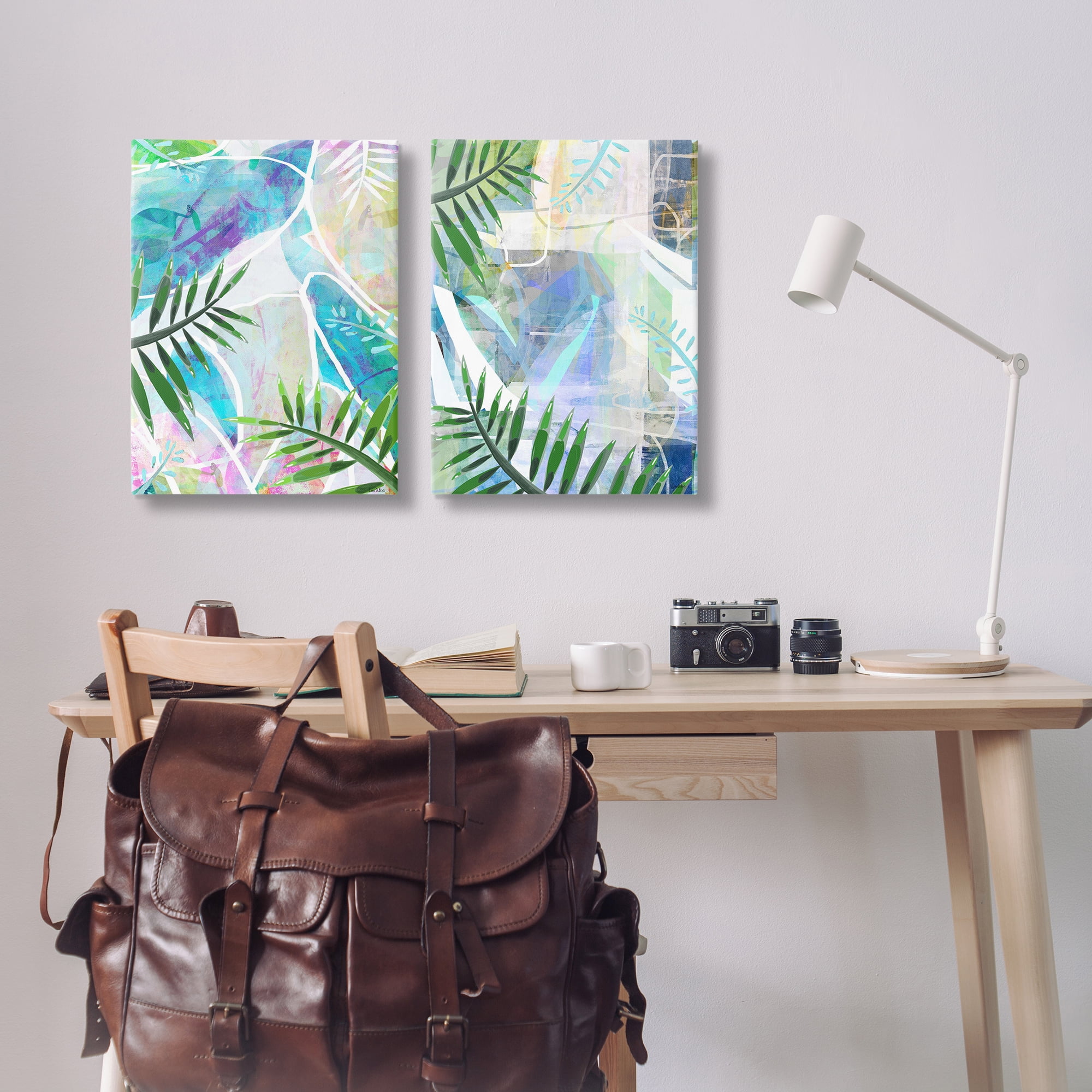 Stupell Industries Abstract Pastel Palm Shapes Plants & Flowers Painting Wrapped Canvas Art Print Wall Art, 16 x 24, Set of 2